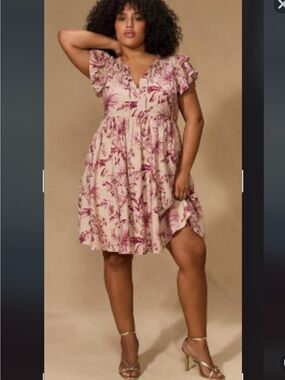 torrid Cream Dress with Pink Floral Midi